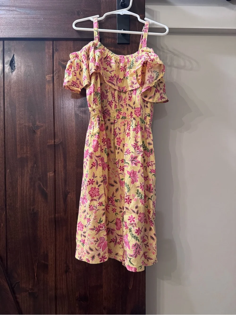 Old Navy Yellow Dress with Pink Floral Print